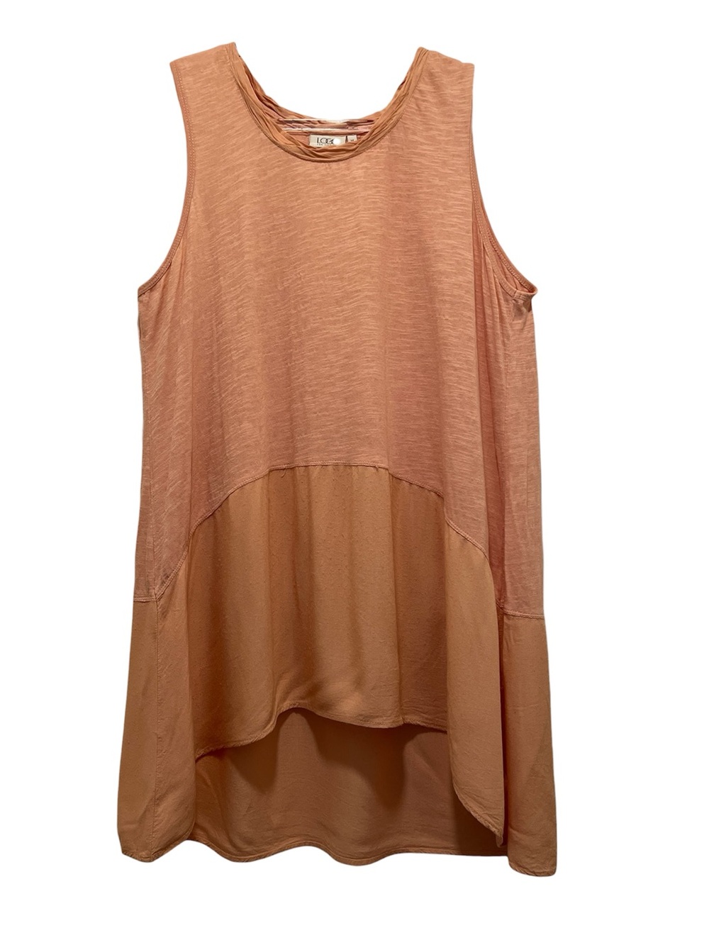 LOGO Lori Goldstein Lagenlook High Low Cotton Peach Slub Tunic Tank Sz M